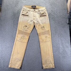 ODD Culture Jeans Mens 34x34 Beige Cotton Denim Straight Distressed Biker Travel